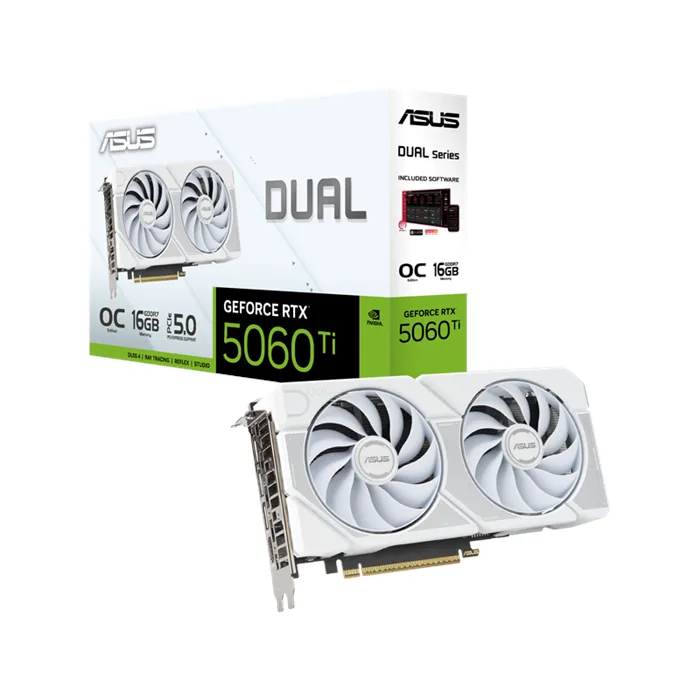 کارت گرافیک ایسوس مدل Dual GeForce RTX 5060 Ti WHITE 16GB GDDR7 OC — | عماد رایان کارت گرافیک ایسوس مدل Dual GeForce RTX 5060 Ti WHITE 16GB GDDR7 OC —